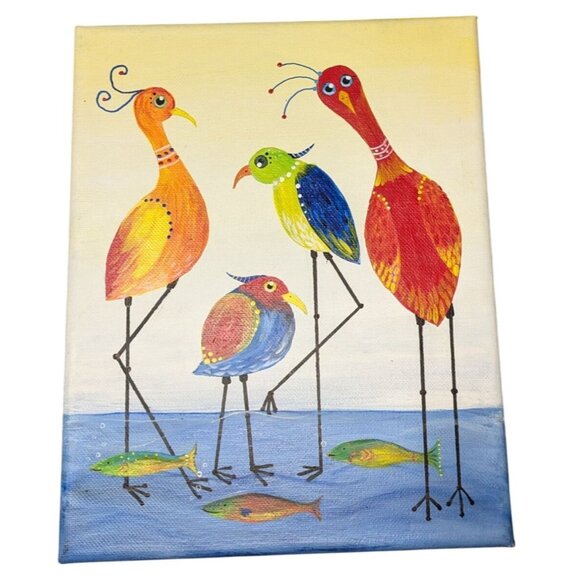 Other - Small art Birds and Fish in water Original, no frame